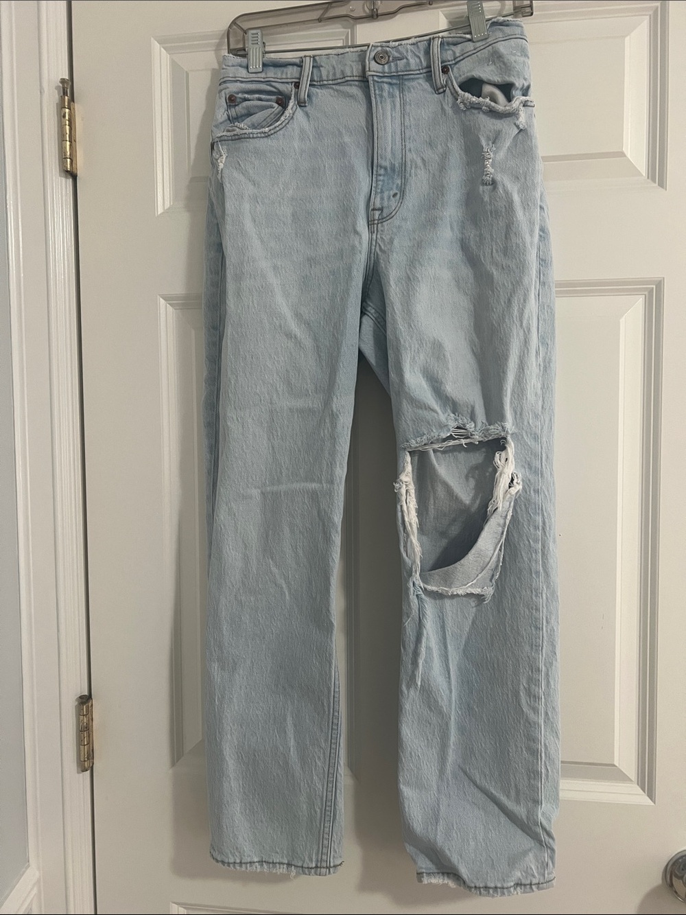 Abercrombie & Fitch Light Blue Straight-Leg Distressed Jeans